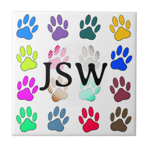 Azulejo De Cerâmica Padrão de Impressão de Pata de Cachorro Multicolor