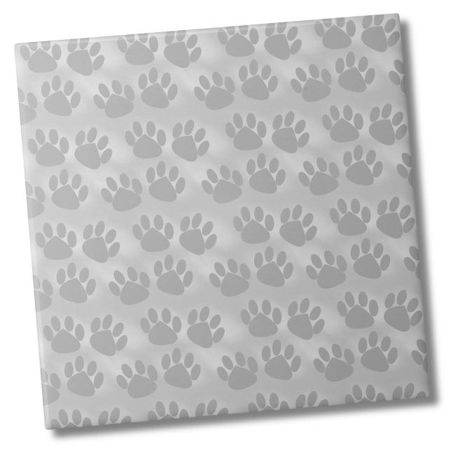 Azulejo De Cerâmica Padrão de impressão de via simples (Light Gray Paw Prints Pattern Ceramic Tile)