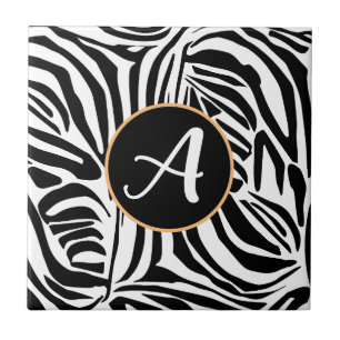 Azulejo De Cerâmica Padrão de impressão de zebra preto e branco em neg