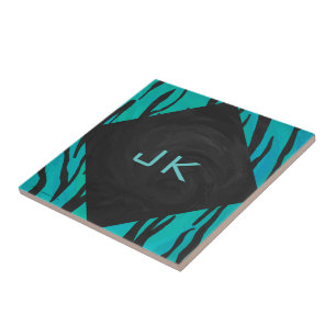 Azulejo De Cerâmica Padrão de Impressão Monograma Tiger Preto e Verde