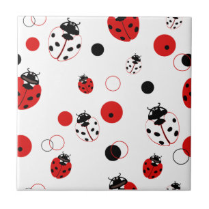 Azulejo De Cerâmica Padrão de Ladybug vermelho, preto e branco simple