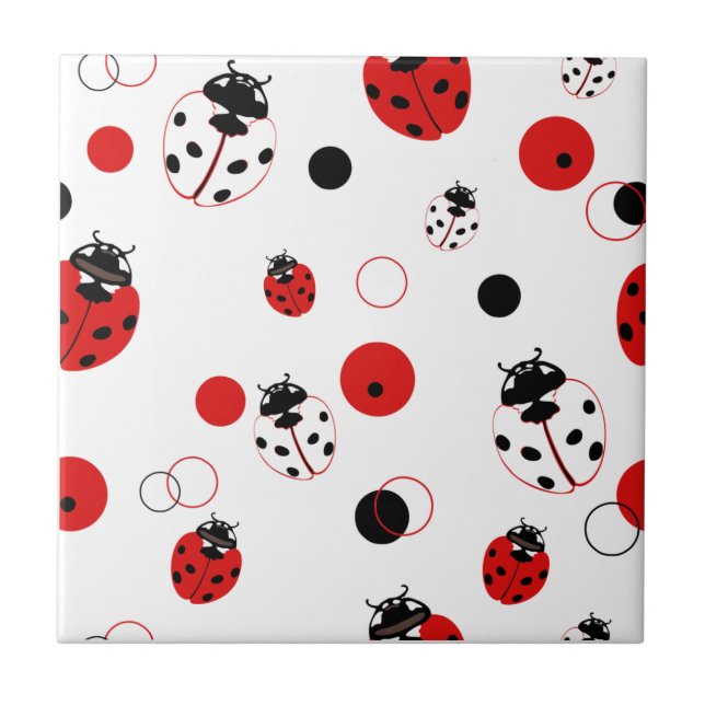 Azulejo De Cerâmica Padrão de Ladybug vermelho, preto e branco simples (Frente)
