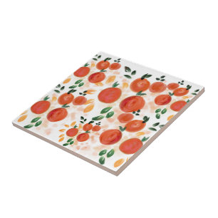 Azulejo De Cerâmica Padrão de Laranja Tropical e Folhas