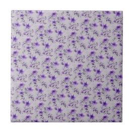 Azulejo De Cerâmica Padrão de lavanda cúbica cinza de luz de flor de a