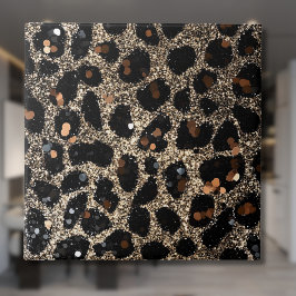 Azulejo De Cerâmica Padrão de Leopardo Dourado Preto Marrom Brilho Lux