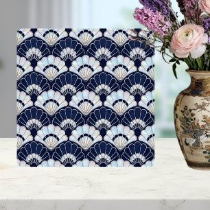 Azulejo De Cerâmica Padrão de Leque Art Déco Azul Naval Pérola Prata