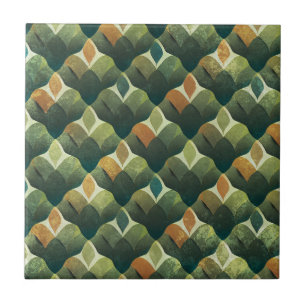 Azulejo De Cerâmica Padrão de Leque Art Déco em Verde Terroso (1)
