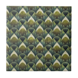 Azulejo De Cerâmica Padrão de Leque Art Déco Verde Terroso (5)