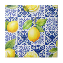 Padrão de Limão Azul Branco Mediterrâneo Citrino