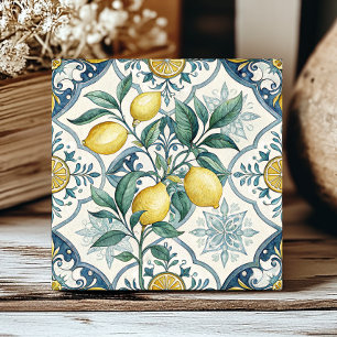 Azulejo De Cerâmica Padrão de Limão Country Francês Branco Azul