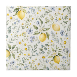 Azulejo De Cerâmica Padrão de limão e flores silvestres no estilo fran