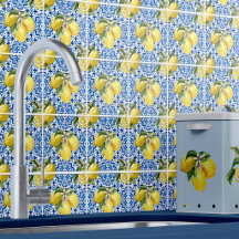 Padrão de Limão Mediterrâneo Branco Azul