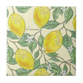 Azulejo De Cerâmica Padrão de Limões de Vintage da Summer Watercolor