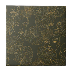 Azulejo De Cerâmica Padrão de Linha de Face Botânica Rústica (3)