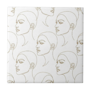 Azulejo De Cerâmica Padrão de Linha de Rosto Feminino Minimalista (1)