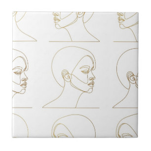 Azulejo De Cerâmica Padrão de Linha de Rosto Feminino Minimalista (4)