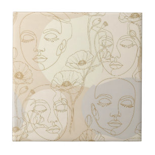 Azulejo De Cerâmica Padrão de Linha de Rosto Floral Vintage (1)