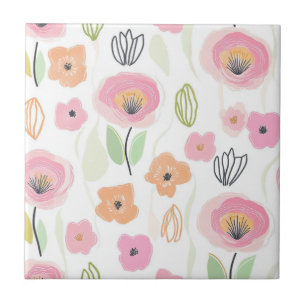 Azulejo De Cerâmica Padrão de Linha Floral Abstrata Moderna (2)