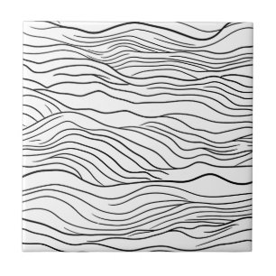 Azulejo De Cerâmica Padrão de Linha Ondulada Desenhada à Mão em Preto