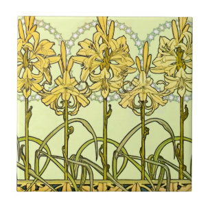 Azulejo De Cerâmica Padrão de Lírio Art Nouveau de Alphonse Mucha Anti