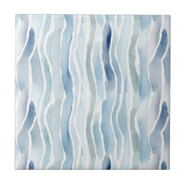 Azulejo De Cerâmica Padrão de Listra Azul e Branco com Aquarela Modern