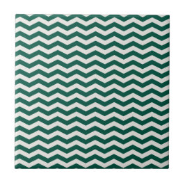 Azulejo De Cerâmica Padrão de listra zigue-zague em chevron verde-teal