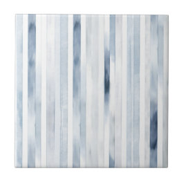 Azulejo De Cerâmica Padrão de Listras Azuis e Brancas em Aquarela Mode