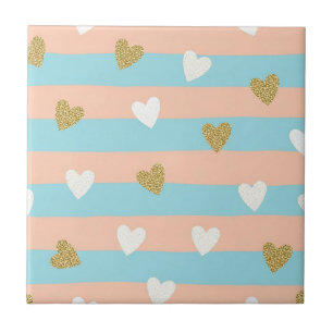 Azulejo De Cerâmica Padrão de Listras Coração Pastel Brilho (14)