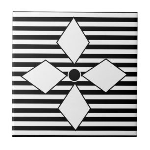 Azulejo De Cerâmica Padrão de Listras Geométricas Diamante Preto Branc