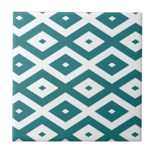 Azulejo De Cerâmica Padrão de losango branco e teal