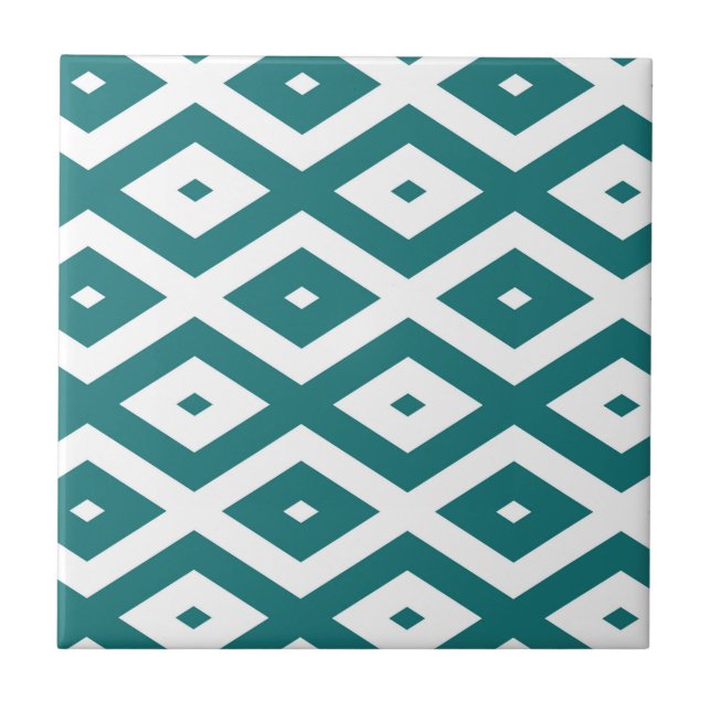 Azulejo De Cerâmica Padrão de losango branco e teal (Frente)