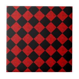 Azulejo De Cerâmica Padrão de losango vermelho preto e cremson