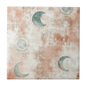 Azulejo De Cerâmica Padrão de Lua Floral Boho Celestial (10)