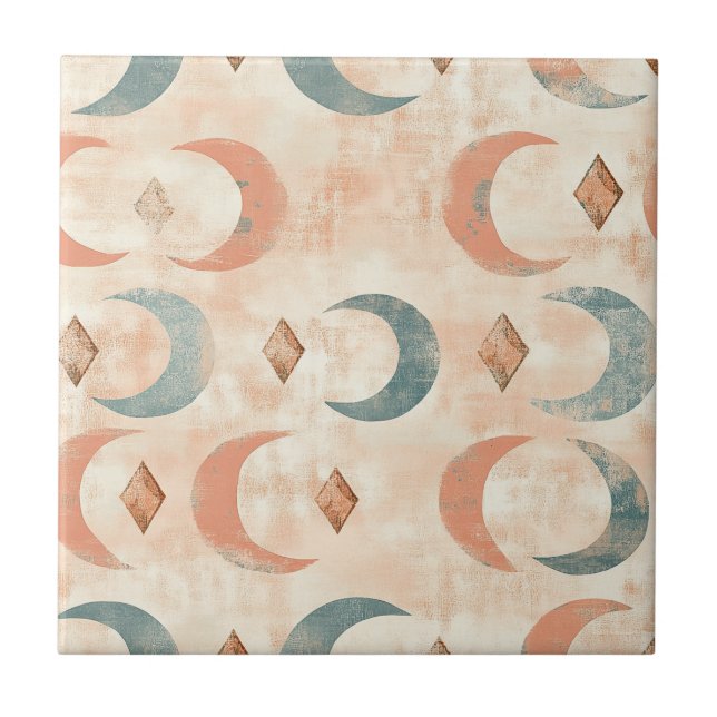 Azulejo De Cerâmica Padrão de Lua Floral Boho Celestial (6) (Frente)