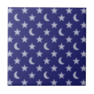 Azulejo De Cerâmica Padrão de luas azuis e estrelas