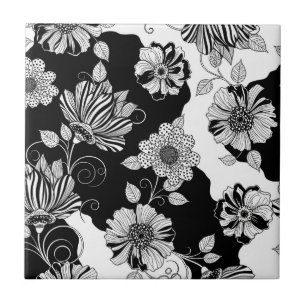 Azulejo De Cerâmica Padrão de Luxo Floral Monocromático Chic (4)