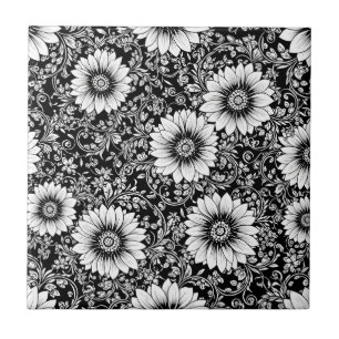 Azulejo De Cerâmica Padrão de Luxo Floral Monocromático Chic (5)