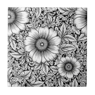 Azulejo De Cerâmica Padrão de Luxo Floral Monocromático Chic (7)