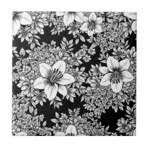 Azulejo De Cerâmica Padrão de Luxo Floral Monocromático Chic (8)