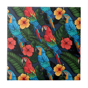 Azulejo De Cerâmica Padrão De Macaw E Hibiscus