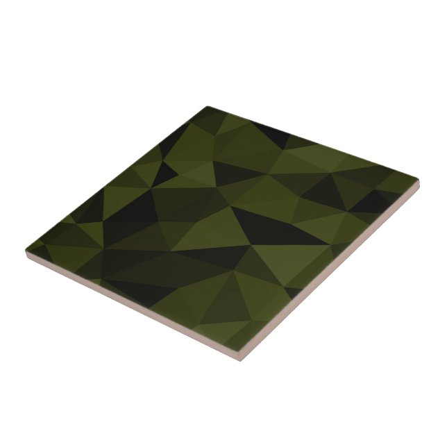 Azulejo De Cerâmica Padrão de malha geométrica preta verde exército es (Lateral)