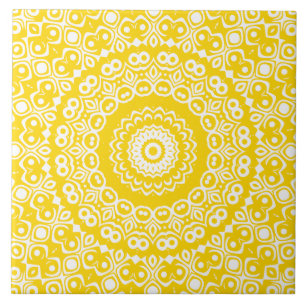 Azulejo De Cerâmica Padrão de Mandala Amarelo Dourado