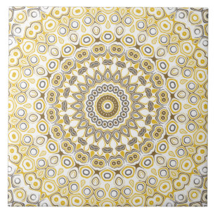 Azulejo De Cerâmica Padrão de Mandala Amarelo Dourado