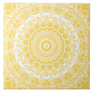 Azulejo De Cerâmica Padrão de Mandala Amarelo Mostarda