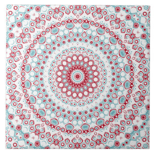 Azulejo De Cerâmica Padrão de Mandala Aquática e Carmesim