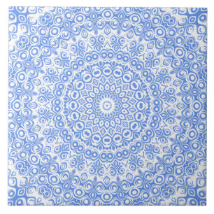 Azulejo De Cerâmica Padrão de Mandala Azul Centáurea