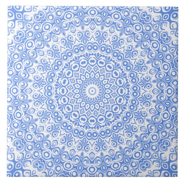 Azulejo De Cerâmica Padrão de Mandala Azul Centáurea (Frente)