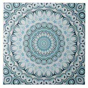 Azulejo De Cerâmica Padrão de Mandala Azul e Cinza Tempestuoso