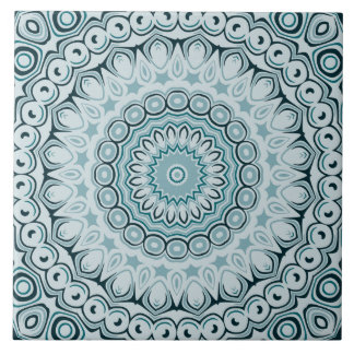 Azulejo De Cerâmica Padrão de Mandala Azul e Cinza Tempestuoso