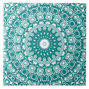 Azulejo De Cerâmica Padrão de Mandala Azul Turquesa em Negrito